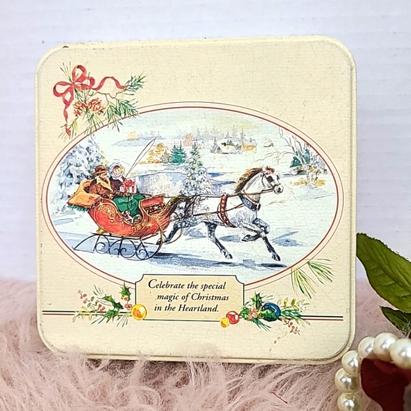 unbranded Other - Vintage Metal Tin Horse Drawn Christmas Sleigh Petits Fours Made in USA